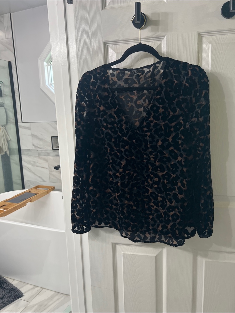 GUESS Los Angeles XS Sheer Velvet Leopard Mesh Top Y2K